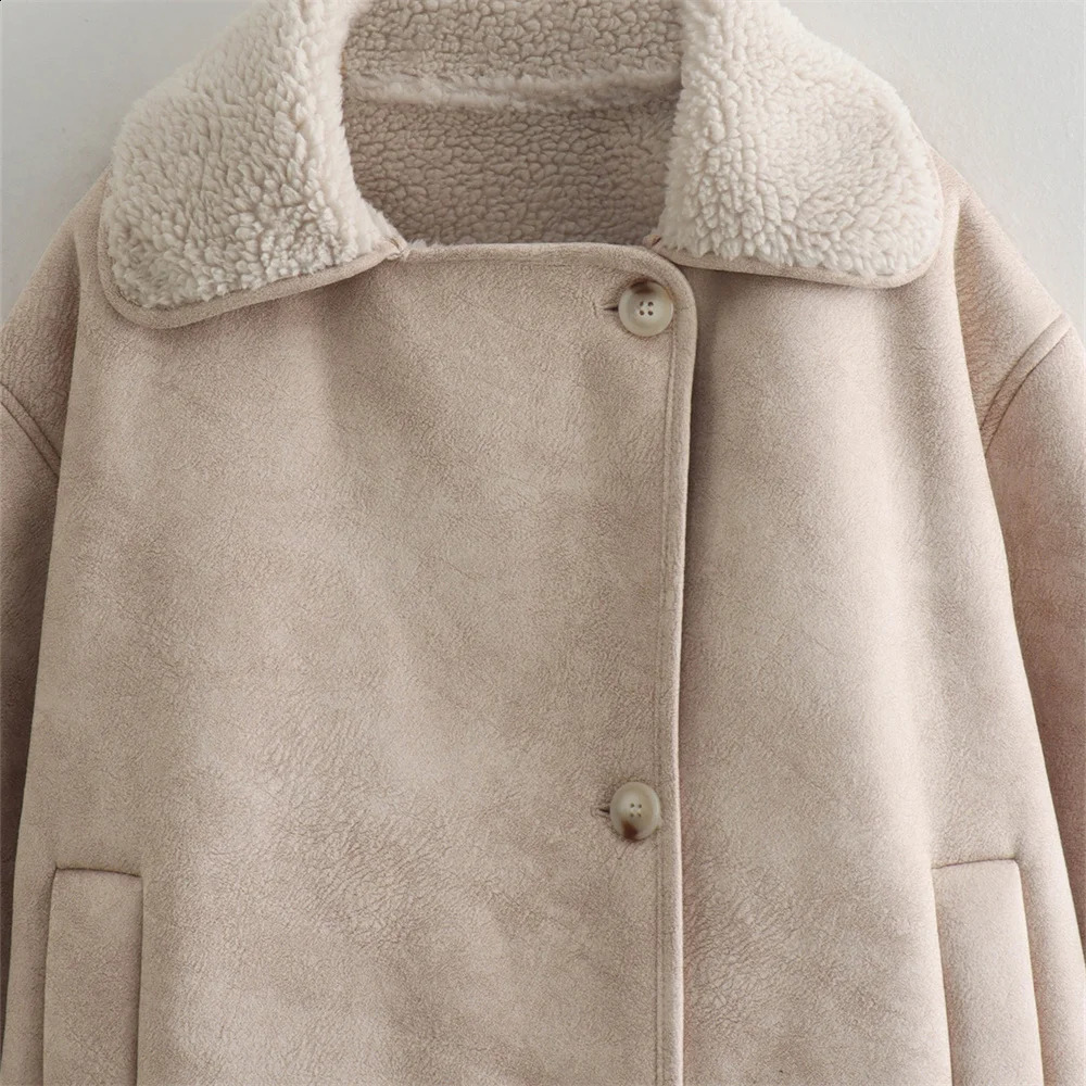 TRAF early autumn womens casual fully matched simple suede plus velvet warm long sleeved jacket 241007
