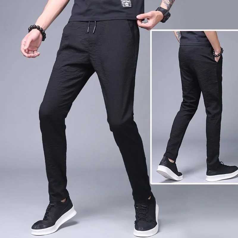 2024 New Mens Summer Korean Style Ice Silk Trousers New Arrival Slim Fit Stretchy Outerwear Wholesale Straight-leg Casual PantsX241008