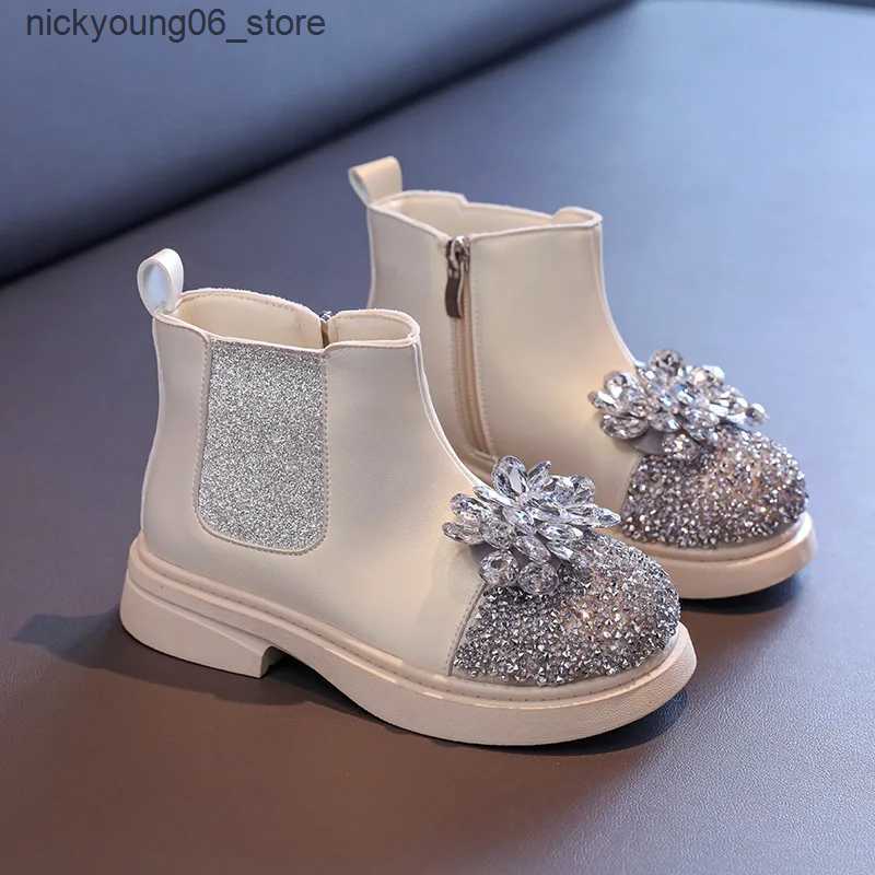 Boots New Autumn Winter Girls Ankle Boot Sequins Luxury Children Princess Boots Fashion Rhinestone Versatile Kids Causal Short Boots L240910