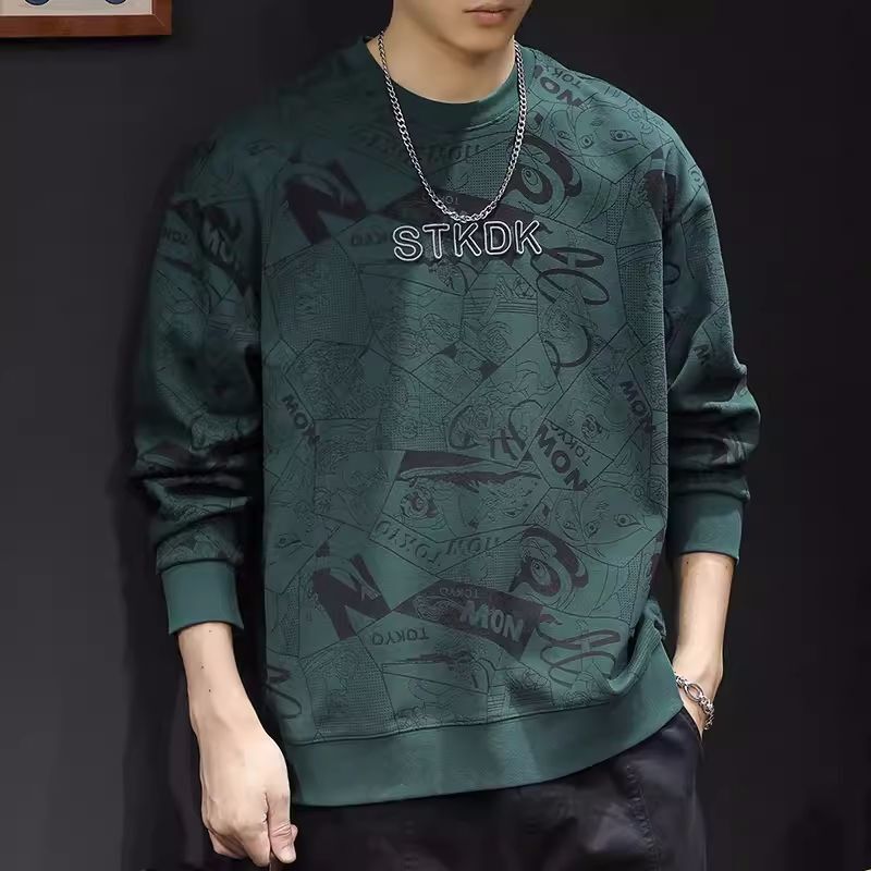 American round neck printed hoodie men's fashion brand autumn loose fashion long sleeved top 2024 new designer winter T-shirt