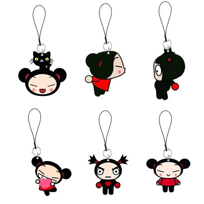China Doll Pucca Mobile Phone Chain Keychain Gift Pucca Phone Charms Funny Pendant Small Pendant KeyringX241008