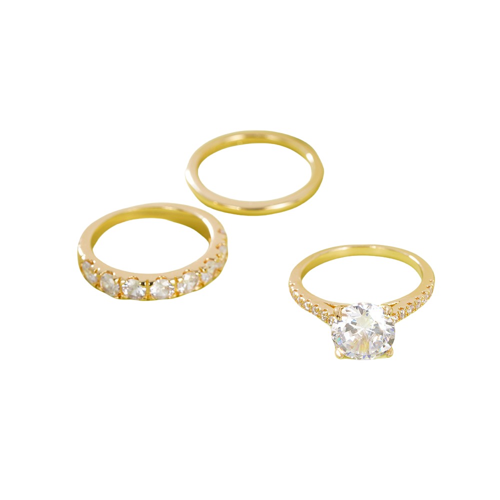 3PCS Wedding Rings Elegant Vintage Jewelry 10KT Gold Fill Round Cut White Cubic Zircon CZ Diamond Gemstones Party Eternity Women Bridal Ring Set Gift