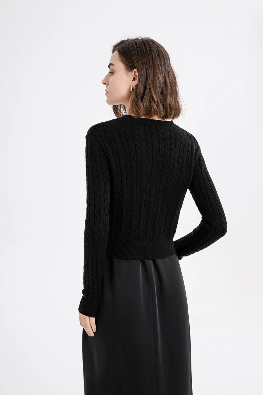 AS woman clothes maxi satin dress knitted rib cable cardigan Autumn Winter collection 240924