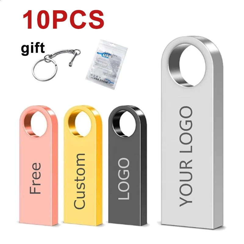 10Pcs/batch metal USB flash drive 4GB 8GB pen drive 16GB 32GB cle USB stick 2.0 UDP memory flash drive 64GB 128GB free customization 240925