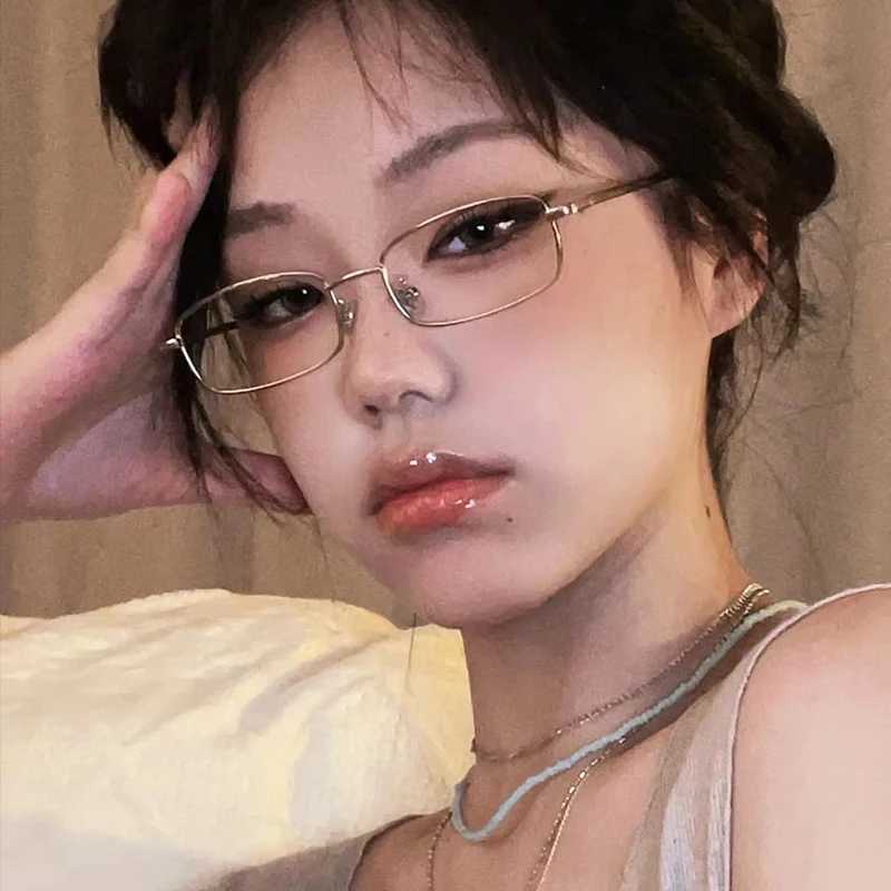 2024 Y2K Harajuku Small Square Frame Glasses Women Retro Metal Eyeglasses Clear Reading Spectacle Blue Light Blocking EyewearX241008