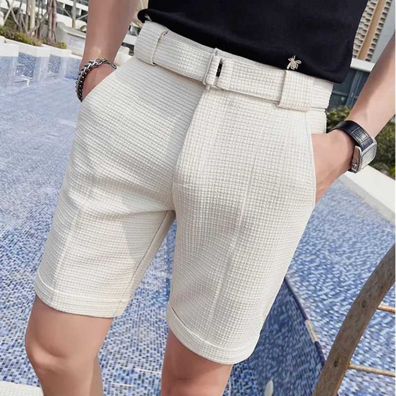 Plaid Summer Slim Fit Fashion Solid Shorts Mens Clothing Simple Match Casual Business Set Short Sleeve Mens S-3XLW240713