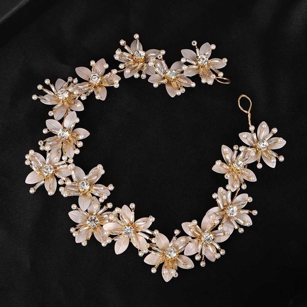 Flower Bridal Headband Water Diamond Pearl Handmade Wedding Bridal Hair Accessories Leaf Headwear for Women and Girls Tiaras W241007