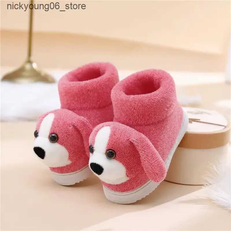 Boots Cartoon Dog Home Slippers for Girls Boys Lighted High Top Cotton Shoes Indoor Soft Non-slip Winter Boots Warm Plush Kids Shoes L240910