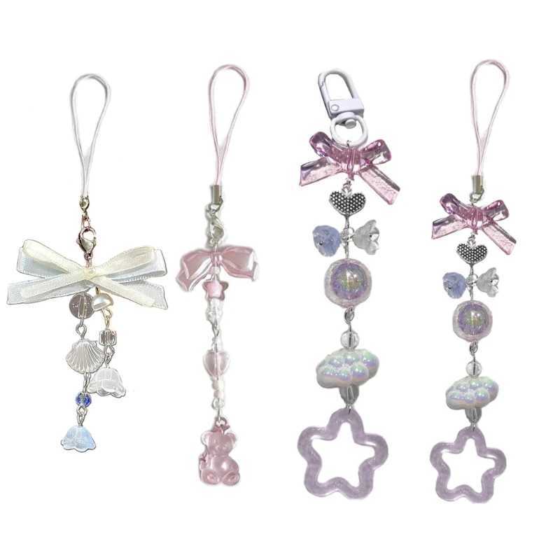 X6HE Phone Lanyard Wrist Strap Star Charm Keychain Bowknot Heart Phone Charm Antilost Y2K Cellphone Strap Hangings Cord WomenX241008
