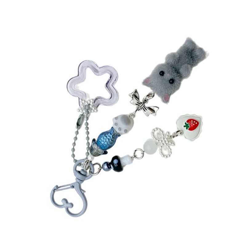 Flocking Star Heart Keychain Pendant Lovely Hanging Decorations Keyring Charm for Purse Bag Backpack HandbagX241008