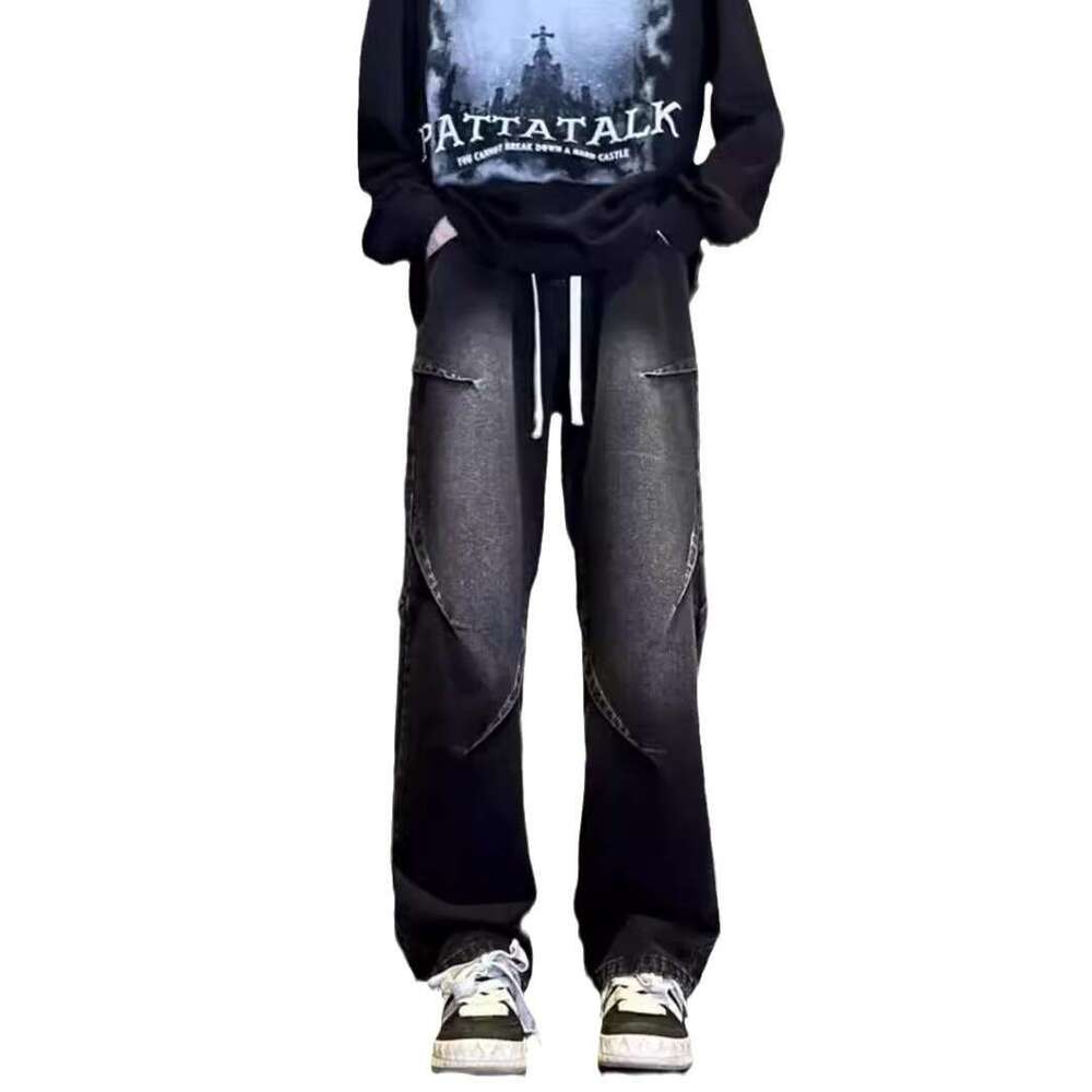 Hong Kong Trendy Men's Summer New 2024 Personalized Jeans Hip Hop Ins Trendy High Street Trendy Handsome Casual Pants Ba0