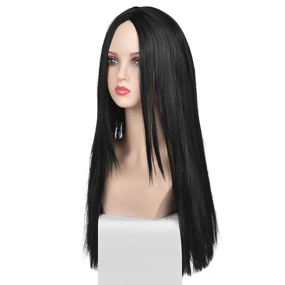 Long Straight Wig 27 Inch Black Wig Center-parted With High Lights Synthetic Hair Wigs for Black Women Daily UseXJ241008