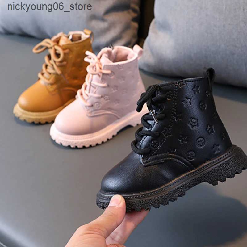 Boots Bota Infantil Girl Shoe High Top Kid Shoe2023winter Fashion Child Boot Boy Leather Shoe Allmatch Ankle Boot Warm Girl Boot Botas L240910