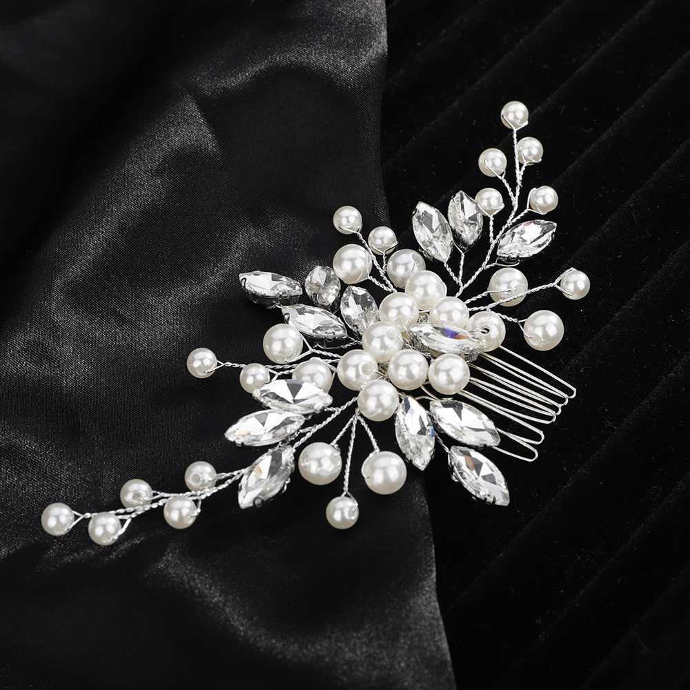 Fashionable rhinestone wedding hair comb silver gold pearl bridal headwear party headwear jewelry handmade womens headwear W241007