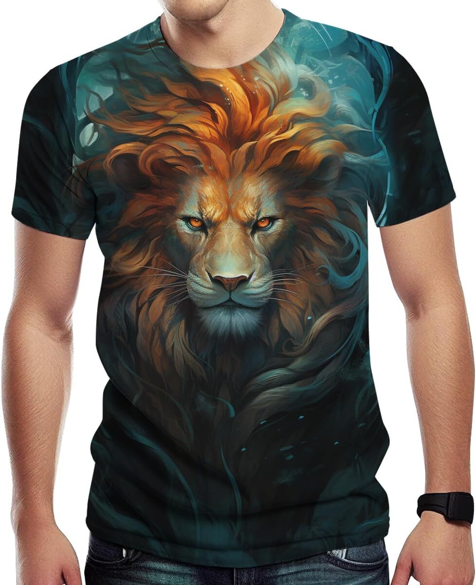Mens T shirt Mens Golden Crown Lion King Printed Animal Pattern Shirt Casual Summer Short Sleeve graphic tee Casual tops summer clothes cool