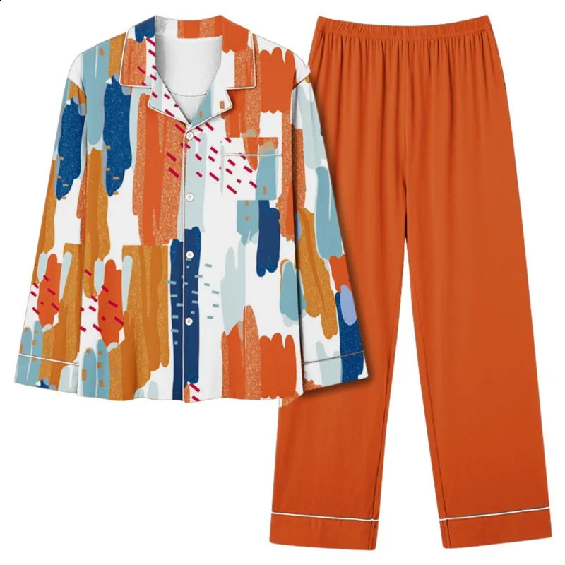 twopiece womens pocket lapel top and pants elegant comfortable loose fashionable ly printed pajamas 241008