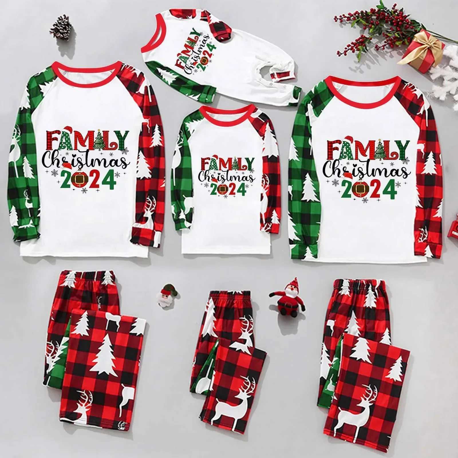 Family Christmas 2024 Matching Pajama Letter Pattern Full Sleeve Set Mom Dad Childrens Clothing Set Soft Cute Pajama Christmas Appearance W241008