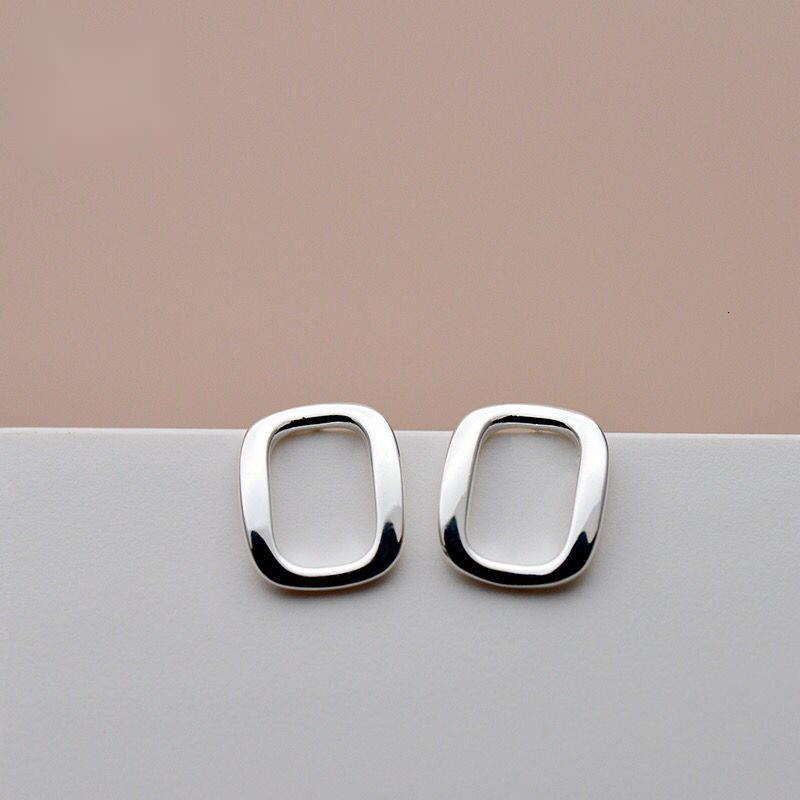 with temperament, , simple, plain sier hollow square earrings for women