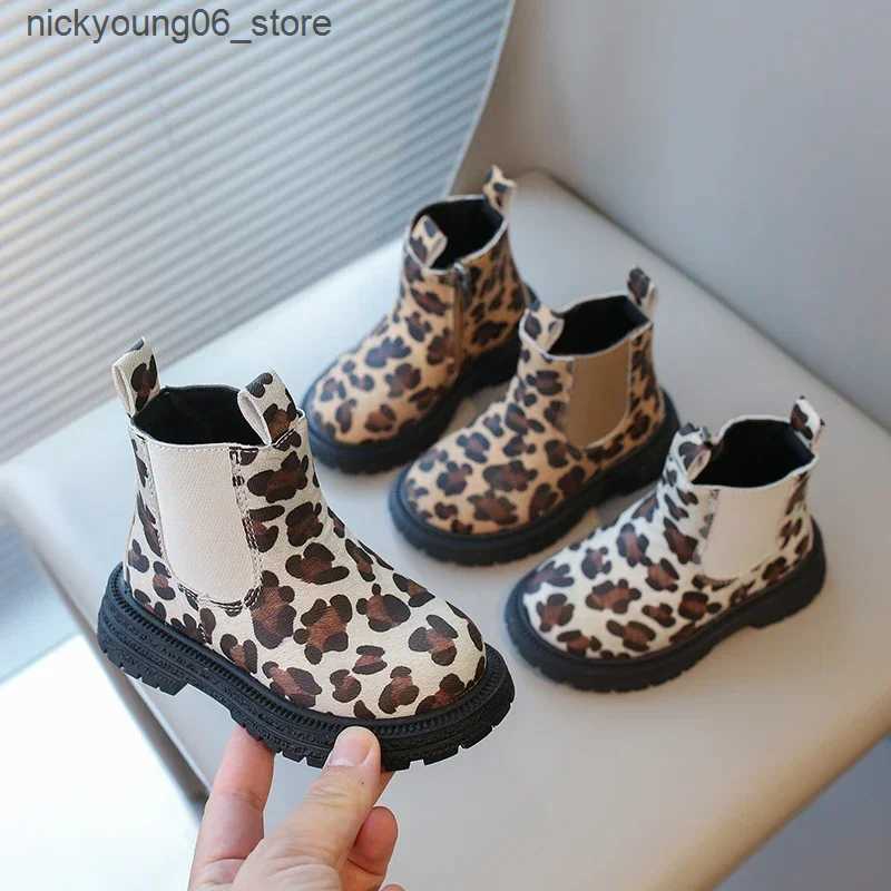 Boots Kids Boots Leopard Prints Classic Little Boys Ankle Boots Side Zipper Fashion Classic Unisex Girls Rubber Boots Breathable Warm L240910 L0910