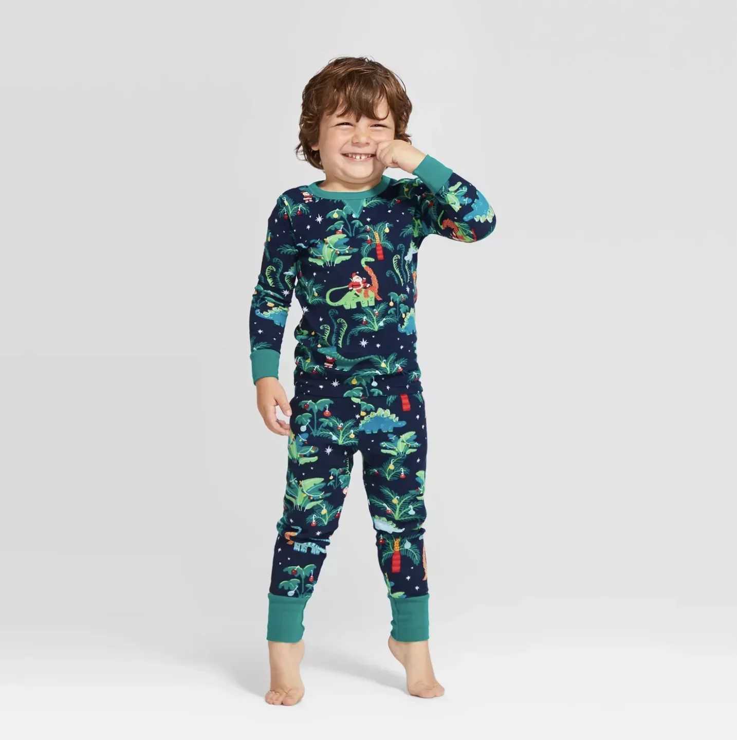 Christmas Family Pajama Set Dinosaur Pattern Parent Child Matching Set Baby Dog jumpsuit Pjs Soft Pajama Christmas Appearance Pajama W241008