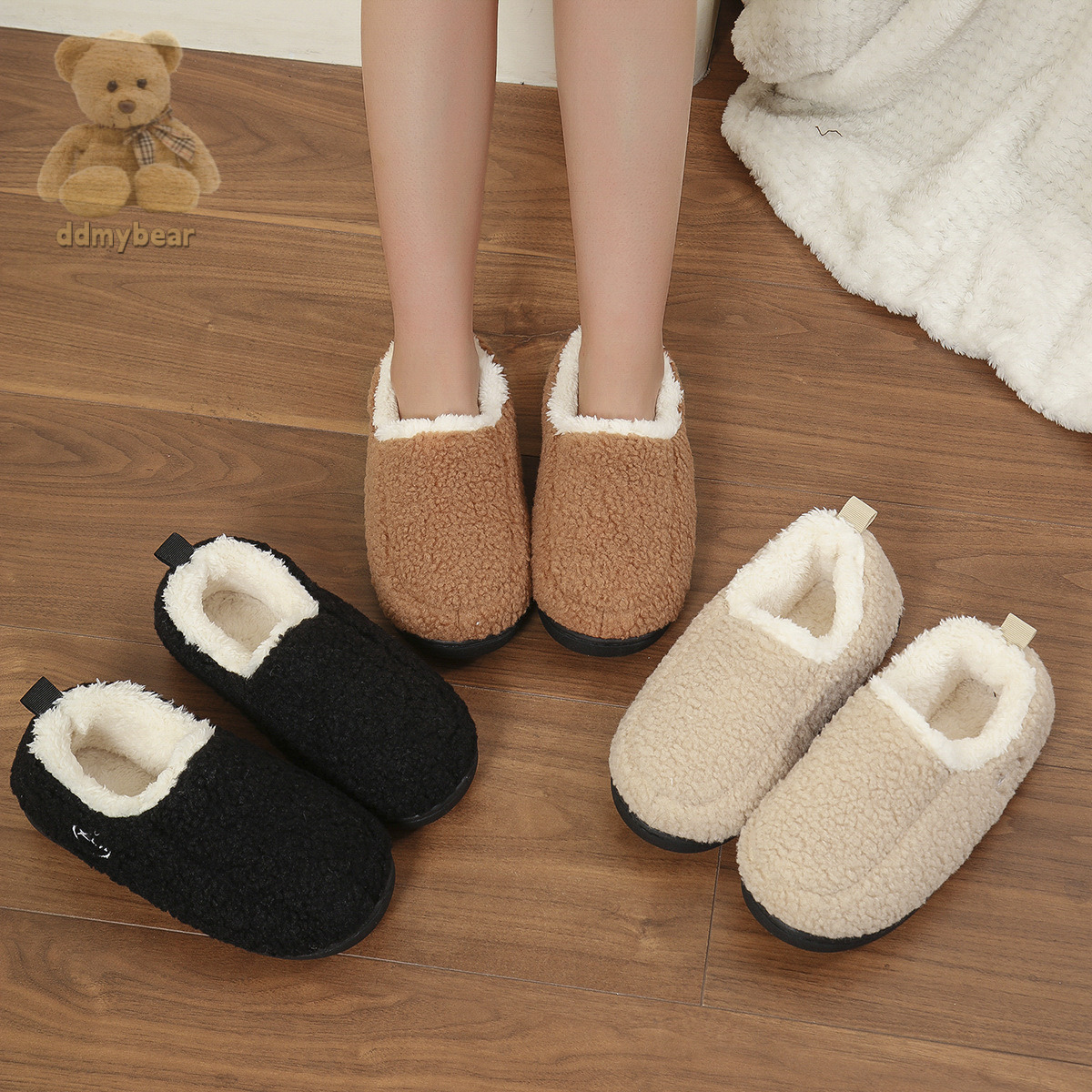 Ddmybear New Warm And Plush Versatile Shoes, Anti Slip Winter Bag Heel, Thick Soled Cashmere Cotton Slippers Chinese Brand Shoes F1008-17