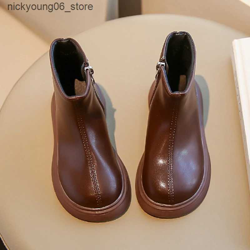 Boots Childrens Autumn Boots Fashion Round-toe PU Leather Kids Single Boots Causal Versatile Spring Girls Ankle Boot Thick Bottom L240910