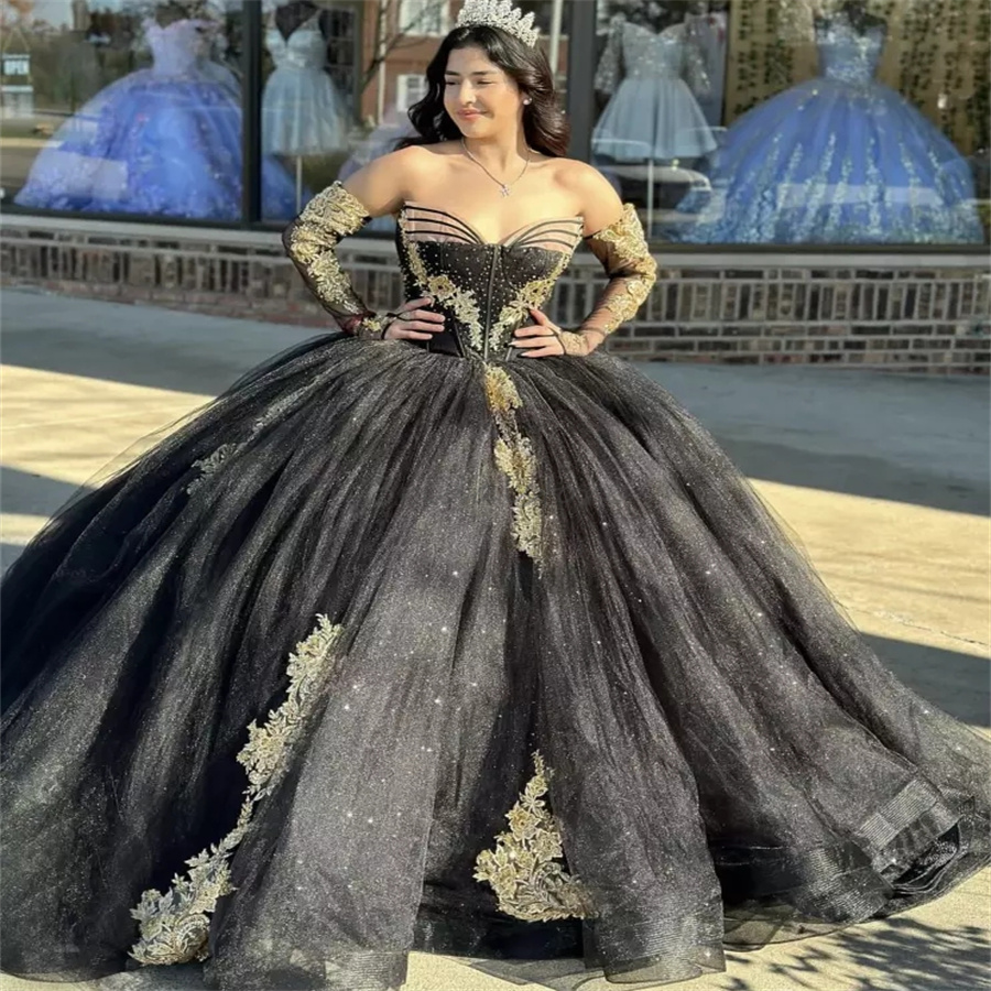 Charro Mexican Black Quinceanera Dresses With Appliques Lace Debutante Vestido De 15 Xv Anos Elegant Beaded Sweet 16 Dress Gorgeous Birthday Prom Dres