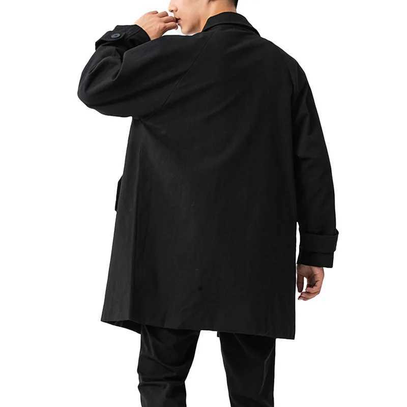 Mens Trench Loose Fashion City Business Leisure Mens Solid Color Medium to Long Japanese Style Youth Luxury Khaki Windbreaker W241007