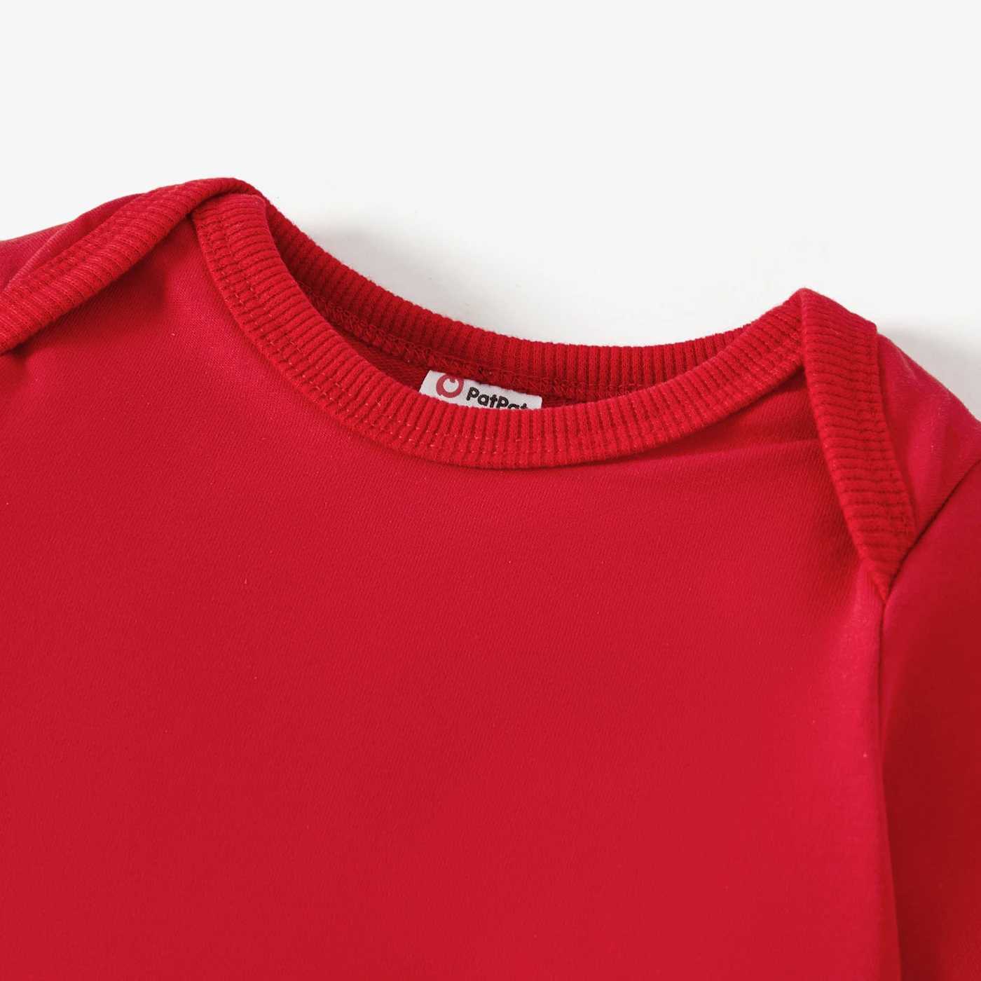 Christmas Family Matching Cotton Long Sleeve Reindeer Design Letter Printed Top in Red W241008