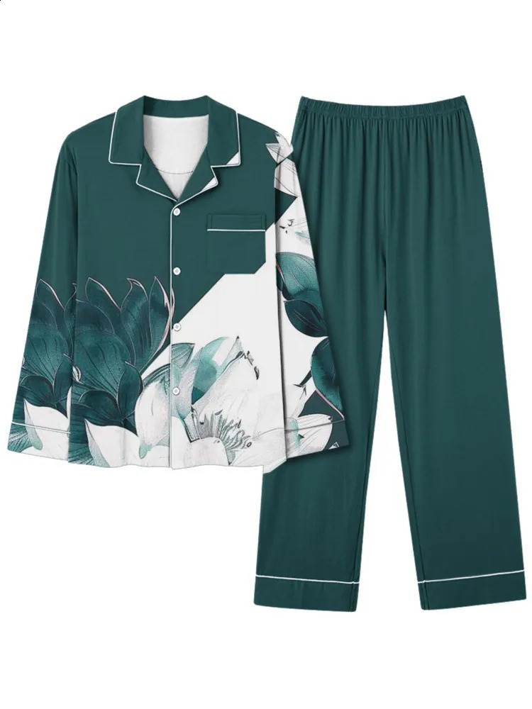 twopiece womens pocket lapel top and pants elegant comfortable loose fashionable ly printed pajamas 241008