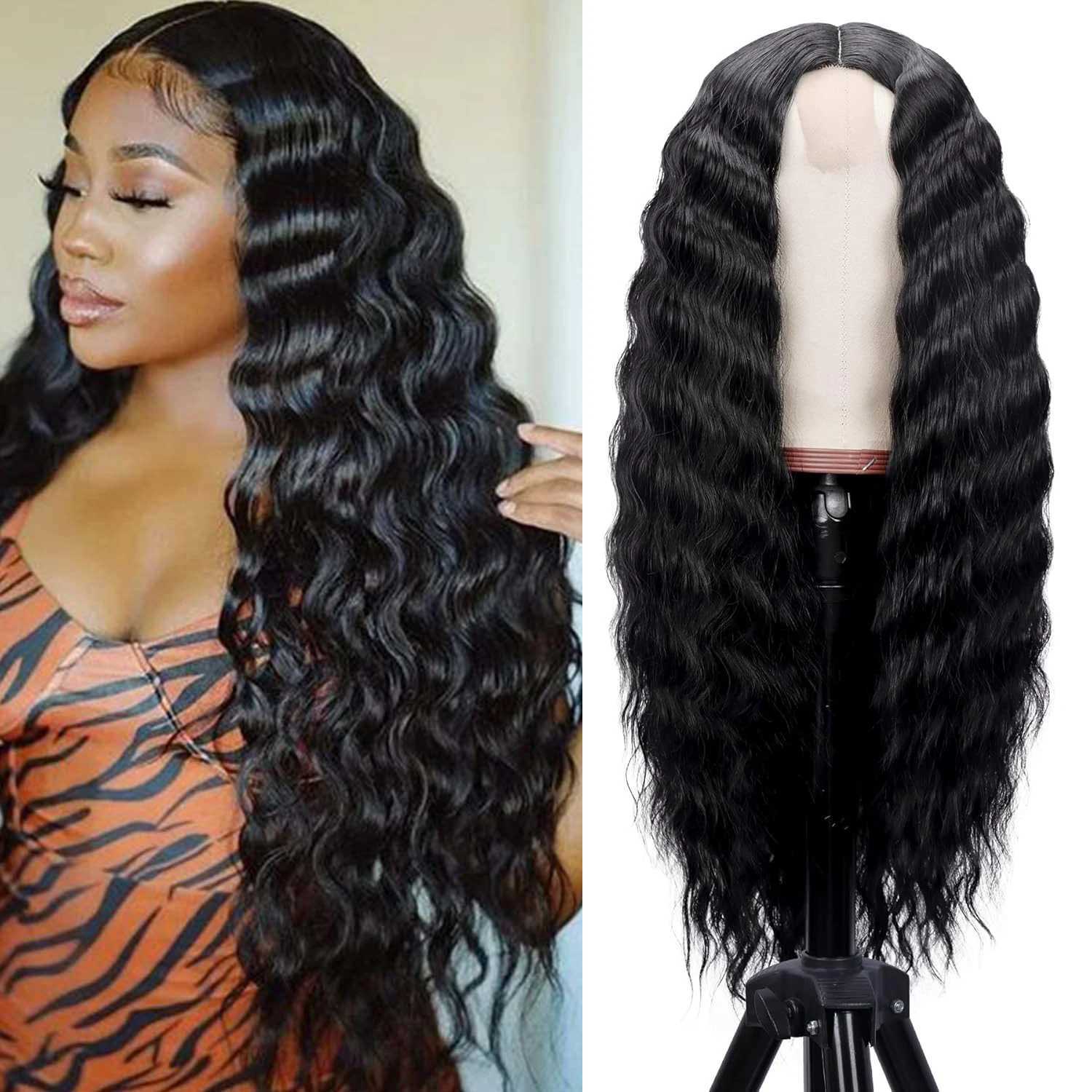 Synthetic Long Curly Wigs for Women Black Lace Front Wig Curly Wigs Deep Wave Wig Natural Crimps Curls Wigs for Daily Party UseXJ241008