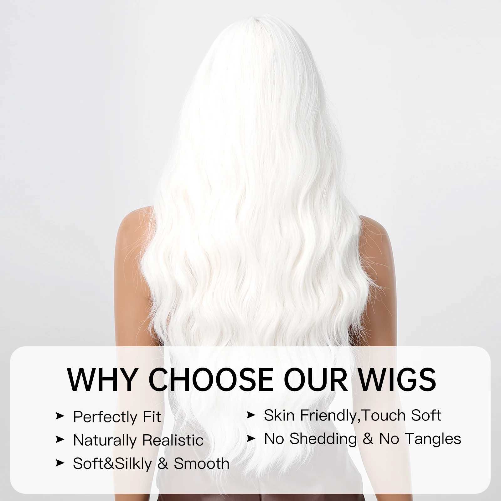 Long Curly Wig for Women White Lolita Party Synthetic Hair Wigs with Bangs White Wavy Wig Heat Resistant for Cosplay Costume WigXJ241008