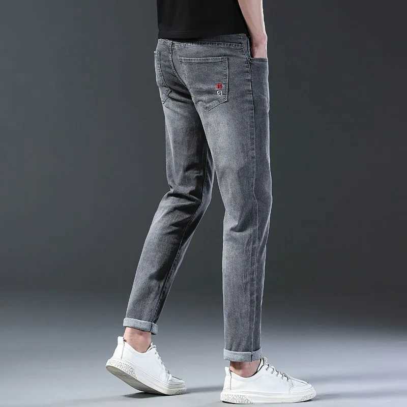 2024 new denim jeans ultra-thin fashion brand elastic fashion spring summer gray black brand mens classic pantsW240715