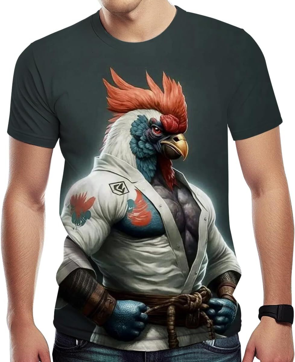 Mens T shirt Karate Gongfu Rooster Black Belt Arts Master Cartoon Character Funny T Shirt for Mens graphic tee Casual tops summer clothes