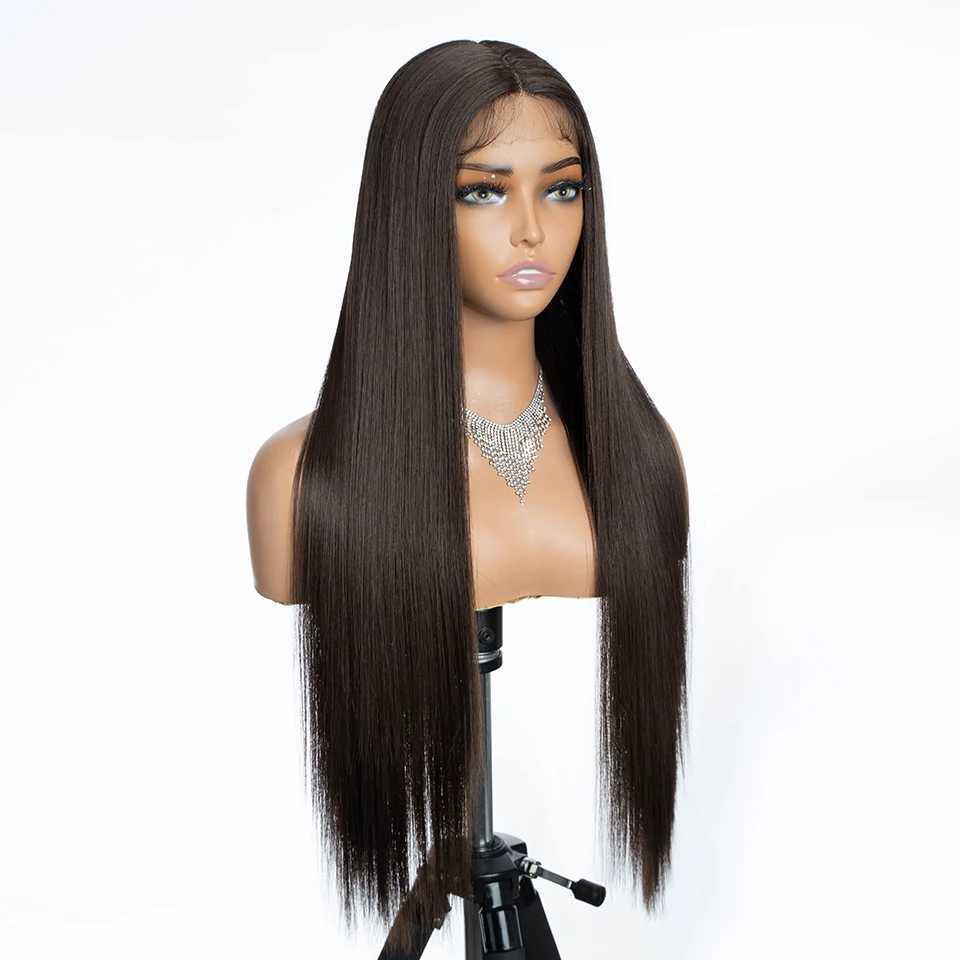 Synthetic Lace Front Wig For Black Women 30 inches Long Straight Middle Part Wig High Temperature Ombre Brown Cosplay WigsXJ241008