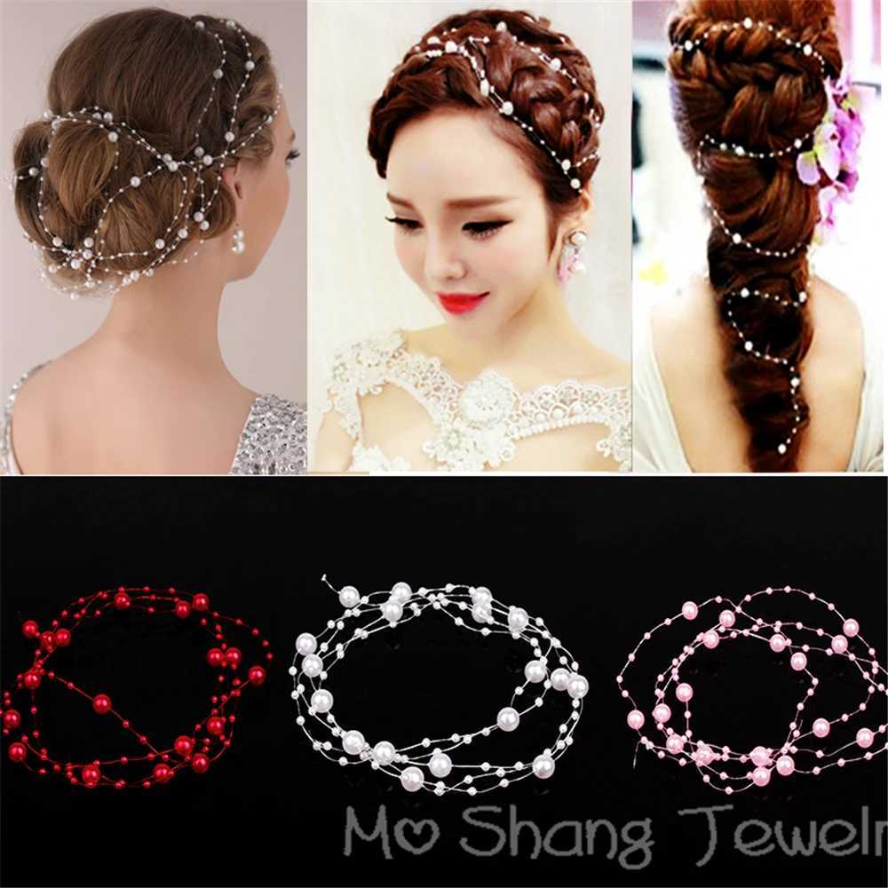 Simulated Pearl Bridal Hair Handmade Pearl Soft Chain Headband Bridal Hair Accessories Wedding Bridal W241007