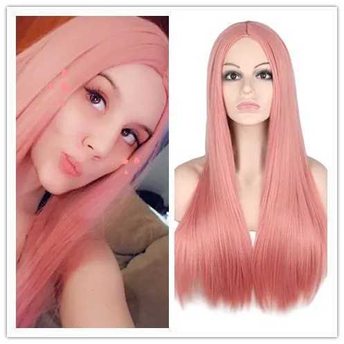 70CM Long Pink Straight Wigs Cosplay Natural Synthetic Women s Wig Heat Resistant HairXJ241008