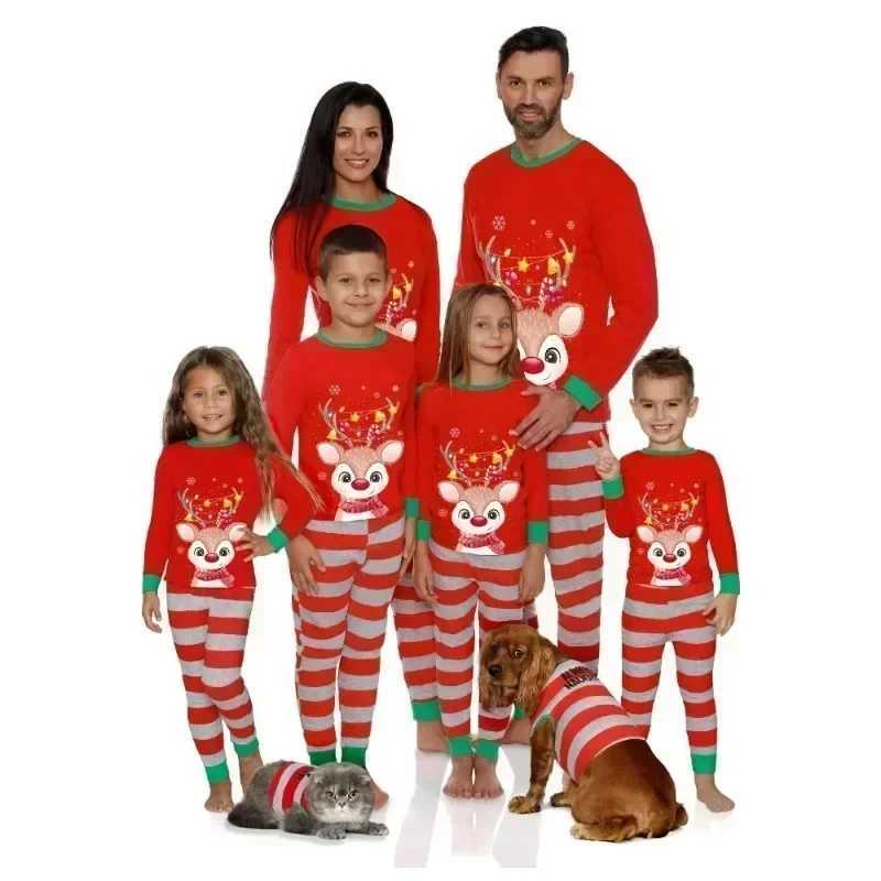 Christmas Matching Pajama Set Family 2024 New Years Clothing Elk Print Mom Dad Child Baby Dog Clothing Christmas Pajamas W241008