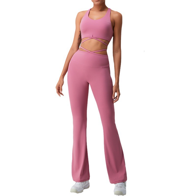 New Naked Yoga Clothes Wide Leg Micro flared Pants Beautiful Back Sports Underwear Fitness Set