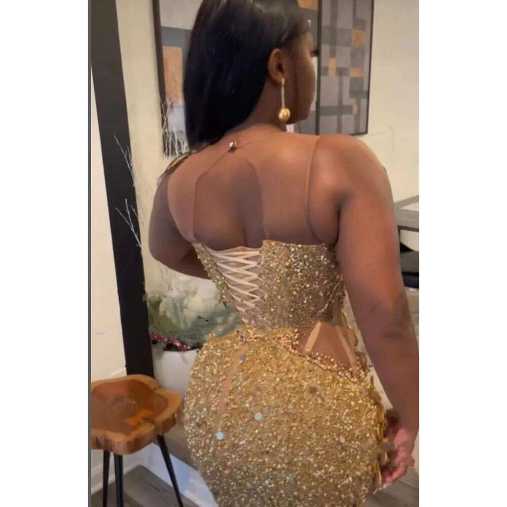 Beaded Mermaid Prom Dress Sequins ars Dubai African Evening Party Gowns Sleeveless Long Court Train Vestido De Gala BC19594
