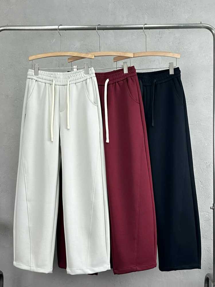 2024 New Autumn Mens Straight Knitted Sweatpants High Quality Drape Stretch Comfort Fabric Casual Pants Claret Baggy TrousersX241008