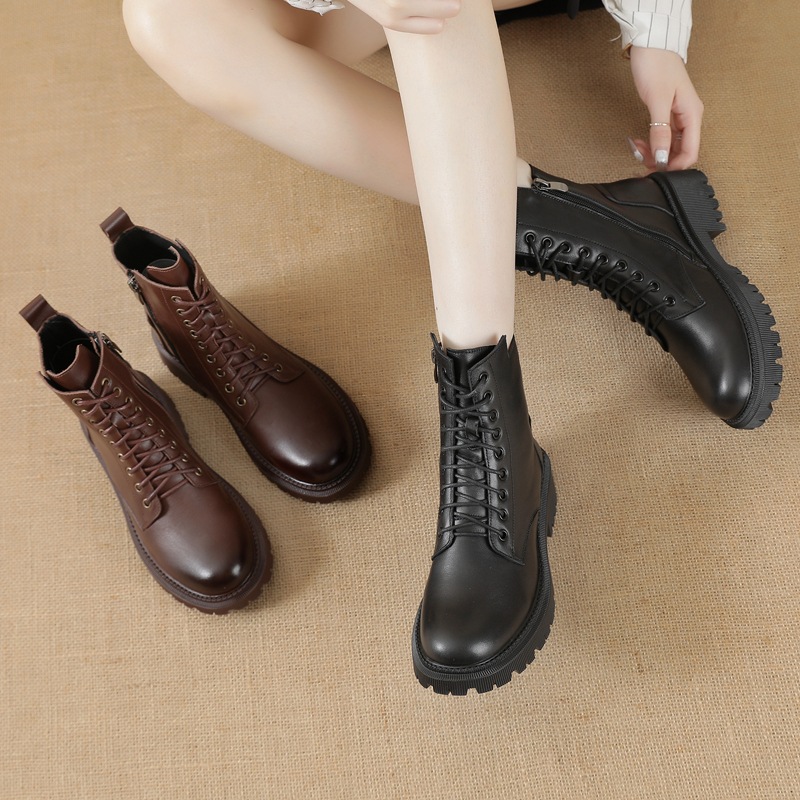 Autumn and winter new handsome British style side zip thick bottom short boots knight boots in the help of leather Martin boots female