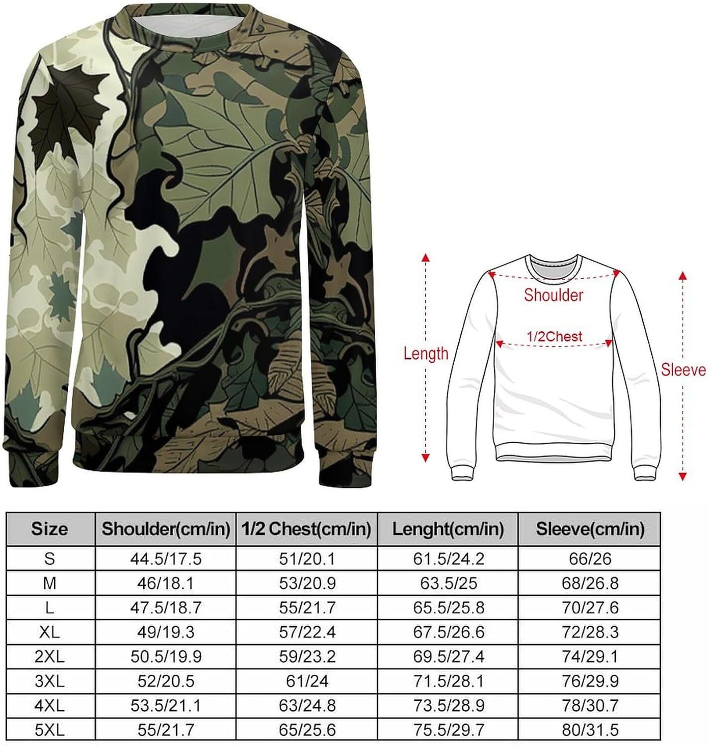 Long Sleeve Shirts for Men sweatshirt Men's Camo Streetwear Maple Leaf Print Camouflage Long Sleeve Round Neck Pullover T shirt Tee Streetwear Ca