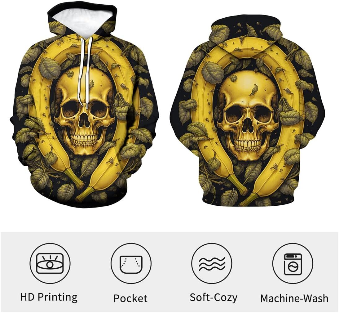 Hoodie for Mens Womens Trippy Fruit Skull Hoodies Men Hipster Hip Hop Long Sleeved Sweatshirt Hoodie Pocket Graphic Hoodies sweatshirt