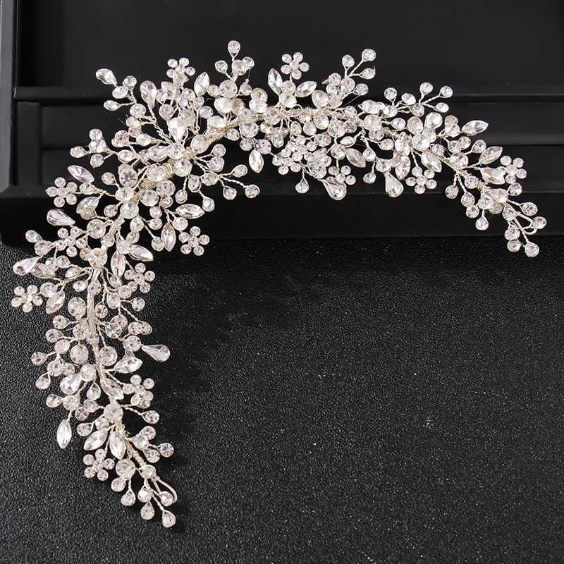 Fashion Wedding Headwear Silver Flower Leaf Crystal Head Band Bridal Wedding Hair Accessories New Womens Jewelry W241007