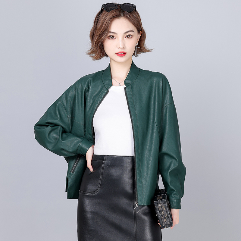 2023 Spring Genuine Leather Aviator Women Real O-Neck Womens Bomber Jacket Sheepskin Coat Long Sleeve New Outerwear 5Xl