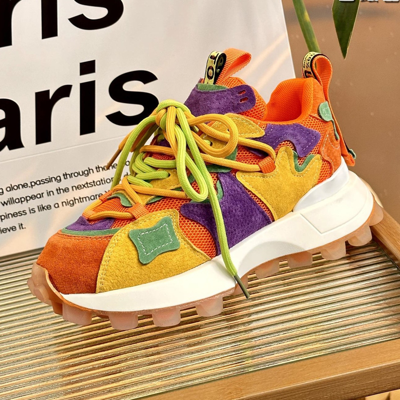 Women's 2024 Autumn New Thick soled Color blocked Casual Sports Shoes