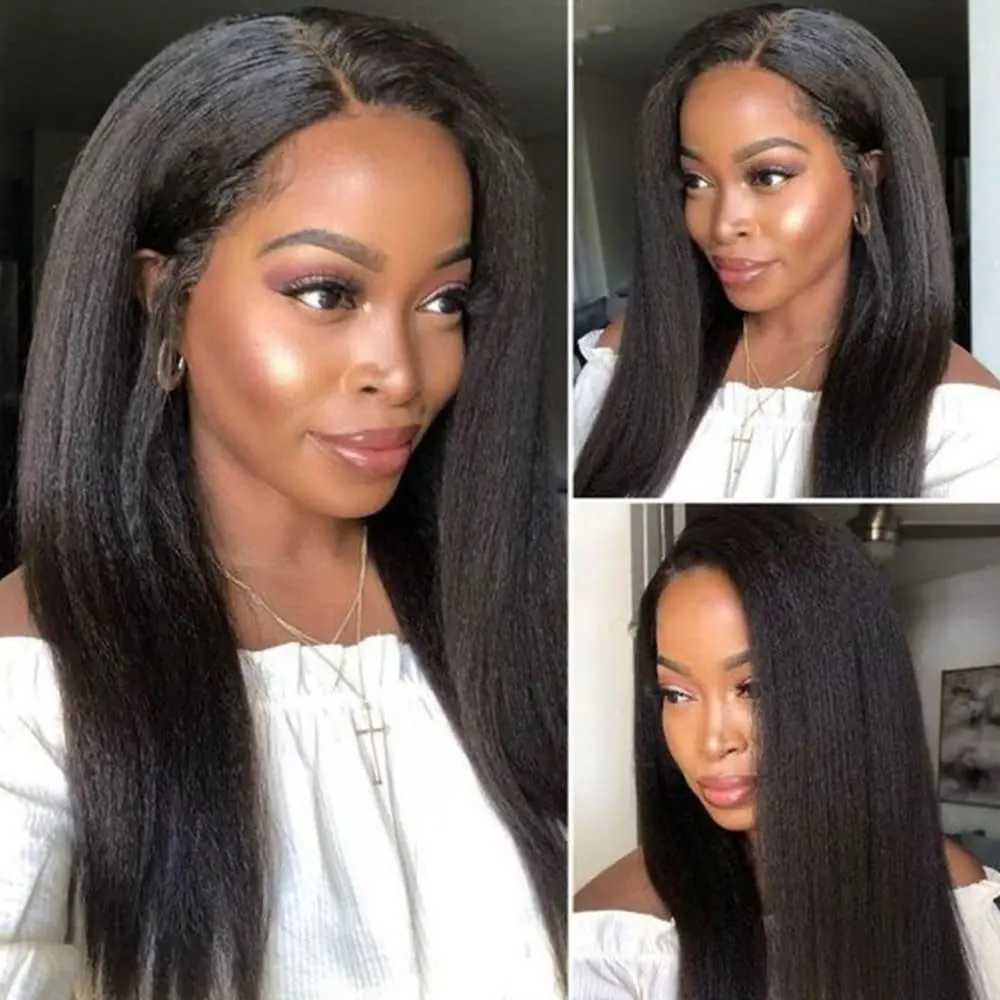 Kinky Straight Synthetic Lace Front Wig Yaki Straight 41 Lace Frontal Wigs Yaki Lace Front Wigs for Black WomenXJ241008