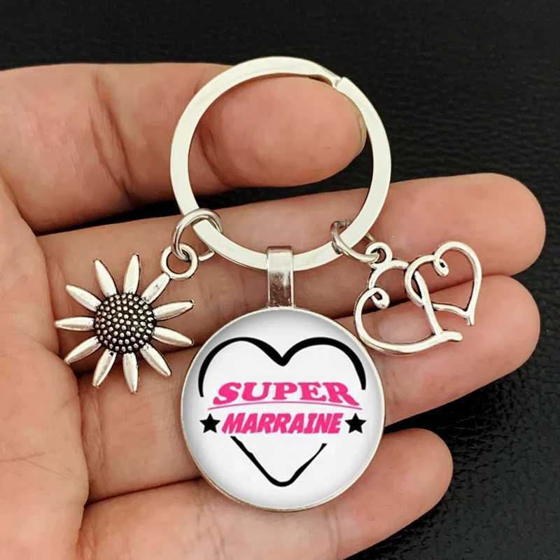 Popular New Super Godmother Godfather Key Ring Superhero Thank Godfather Godmother Glass Pendant Keychain Jewelry GiftX241008