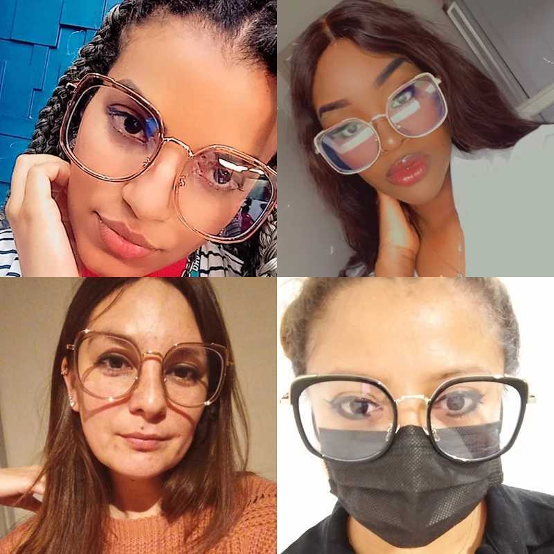 2021 Women Anti blue Light Glasses cat eye Frame Vintage Large Square Eyeglasses Blocking Blue-ray Oversized Spectacles FramesX241008